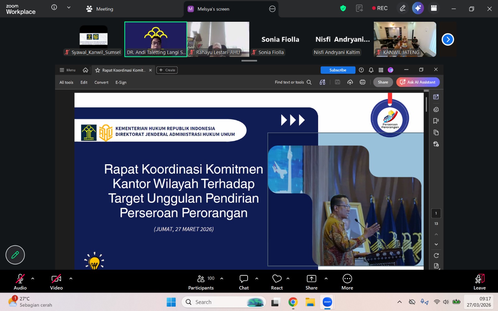 Akselerasi Kemudahan Berusaha, Kanwil Kemenkum Sumsel Perkuat Komitmen Target 185 Perseroan Perorangan