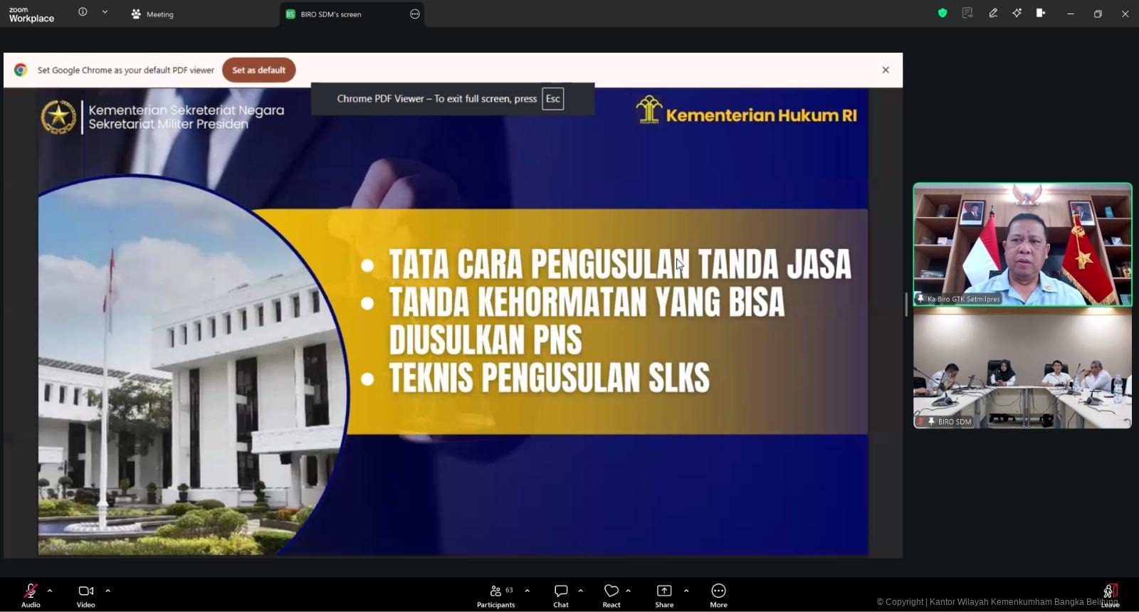 Kanwil Kemenkum Babel Ikuti Rapat Verifikasi dan Validasi Usulan Satyalancana Karya Satya Tahun 2026
