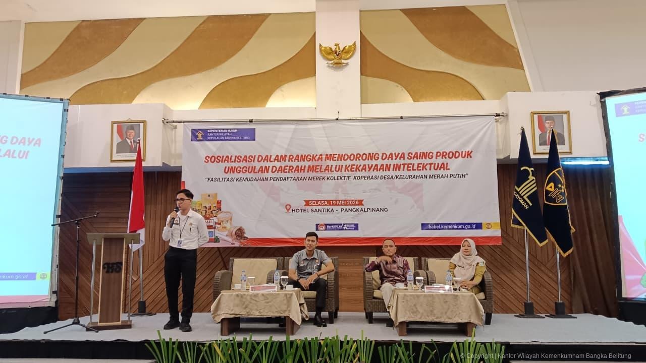 Kanwil Kemenkum Babel Gelar Sosialisasi Kekayaan Intelektual Guna Melindungi Produk Unggulan Daerah Kanwil Kemenkum Babel Gelar Sosialisasi Kekayaan Intelektual Guna Melindungi Produk Unggulan Daerah