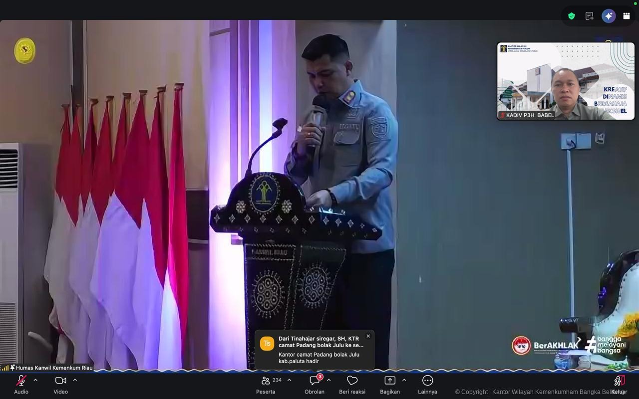 Kanwil Kemenkum Babel Ikuti Pembekalan Posbankum Desa/Kelurahan Provinsi Riau Bahas Restorative Justice dalam KUHP Baru