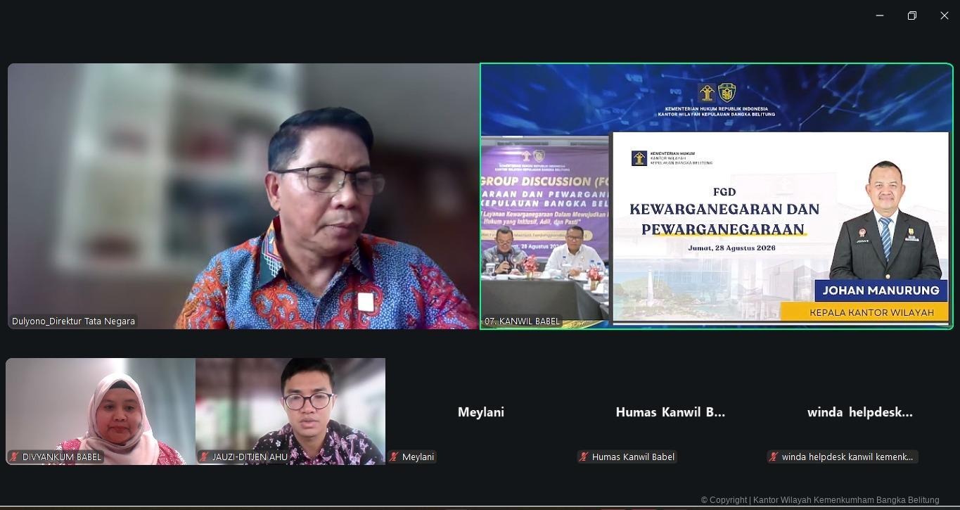 Perkuat Kepastian Status Hukum Masyarakat, Kanwil Kemenkum Babel Gelar FGD Kewarganegaraan dan Pewarganegaraan